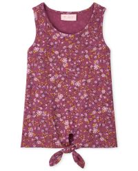 Girls Sleeveless Floral Print Ribbed Tie Front Tank Top | The Children ...