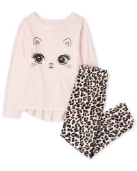 Girls Long Sleeve Cat Leopard Pajamas PINK The Children s Place CA