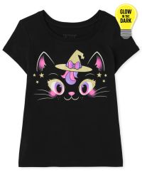 【GRAVER】CAT GIRL 半袖T 3COLOR Baby And Toddler Girls Short Sleeve Cat Graphic Tee - YELLOW