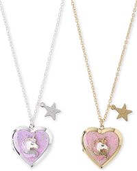 Girls Glitter Unicorn Heart Locket BFF Necklace 2-Pack | The Children's ...