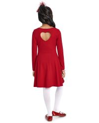 Girls Long Sleeve Valentine's Day Heart Knit Cut Out Skater Dress