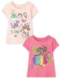 The Children's Place Baby Toddler Girls Short Sleeve Graphic T-Shirt 2-Pack 
