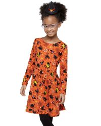 Girls Long Sleeve Print Knit Skater Dress | The Children's Place  - SQUASHORG