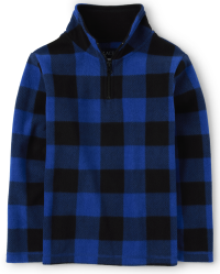 Unisex Kids Long Sleeve Buffalo Plaid Glacier Fleece Half Zip Pullover EDGE BLUE The Children s Place
