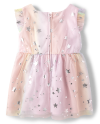 Baby And Toddler Girl Short Flutter Sleeve Rainbow Ombre Foil Woven ...
