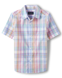 Boys Short Sleeve Plaid Poplin Button Down Shirt | The Children's Place ...