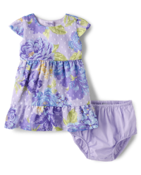 Baby Girls Matching Family Sleeveless Floral Print Woven Tiered