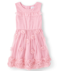Girls Sleeveless 3D Flowers Tulle Formal Dress