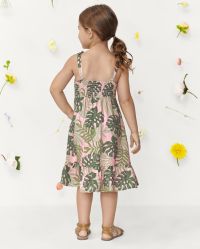 Toddler/Kid Girl Flora Print Splicing Tank Dress Deep Blue