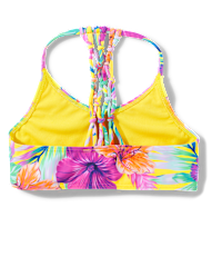 Hessimy Girls Swimsuit Bathing Suit Solid Color Twist Cross Tropical Floral 2 Piece Girls Swimwear Bikini With Cover Up Green 8 Years
