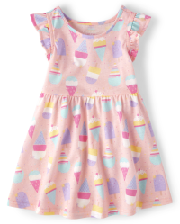 Baby And Toddler Girls Short Flutter Sleeve Ice Cream Print Knit ...
