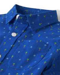 Babyhug 100% Cotton Woven Half Sleeve Regular Collar Striped Shirt Palm Tree Print - Blue
