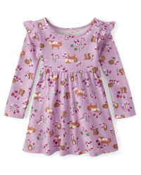 Baby And Toddler Girls Mix And Match Long Sleeve Fox Print Knit Babydoll  Dress
