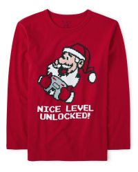 Boys Christmas Long Sleeve Santa Gamer Graphic Tee - RED | The Children ...