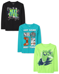 Boys Long Sleeve Sports Graphic Tee 3-Pack