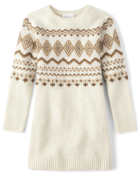 Girls Mommy And Me Long Sleeve Fairisle Knit Sweater Dress The