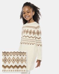 Girls Mommy And Me Long Sleeve Fairisle Knit Sweater Dress The