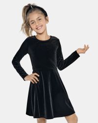Girls Long Sleeve Velour Knit Skater Dress BLACK The Children s Place
