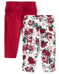 Babyhug Cotton Lycra Knit Full Length Floral & Rainbow Printed Leggings Pack of 3 - Multicolor