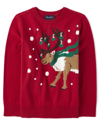 Boys Christmas Long Sleeve Intarsia Reindeer Sweater CLASSICRED The Children s Place