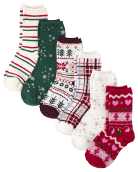 Girls Christmas Plaid Crew Socks 6-Pack | The Children's Place - MULTI CLR