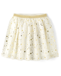 Girls Foil Star Print Mesh Woven Skirt | The Children's Place - BUNNYS TAIL