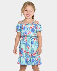 Toddler Girls Matching Family Short Sleeve Tropical Print Challis