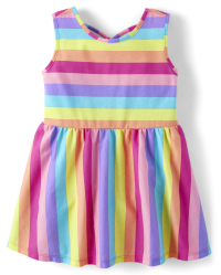 Baby And Toddler Girls Mix And Match Sleeveless Rainbow Striped Knit Cross Back Everyday Dress PINK GLOW The Children s Place