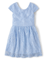 Girls Short Sleeve Lace Woven Fit And Flare Dress - BLUE | The Children's  Place