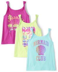 Girls Mix And Match Sleeveless Mermaid Club Twist Strap Tank Top 3-Pack | The Childrens Place - MULTI CLR