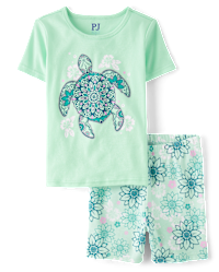 Girls Short Sleeve Turtle Snug Fit Cotton Pajamas GREEN The Children s Place CA