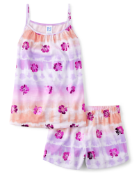 Girls Sleeveless Foil Hibiscus Print Pajamas | The Children's Place - WHITE