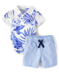 Baby Boys Matching Family Short Sleeve Tropical Print Bodysuit And Jogger Shorts 2-Piece Outfit Set | The Childrens Place - SIMPLYWHT