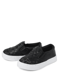 Toddler Girls Glitter Quilted Slip On Sneakers - BLACK | The