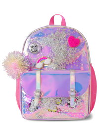 Girls Holographic Happy Face Confetti Shaker Backpack The
