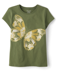 T-shirt Vintage L.O.L. Pour Fille - Taille L - Gris Col V - Motif Papillon Et "LOVE"