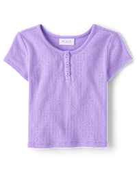 Girls Short Sleeve Pointelle Henley Top - PURPLE | The