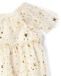 star mesh tiered dress Baby And Toddler Girls Short Flutter Sleeve Foil Star Mesh Tiered Dress -  WHITE