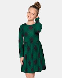 Girls Long Sleeve Plaid Everyday Dress - GREEN | The Children's Place