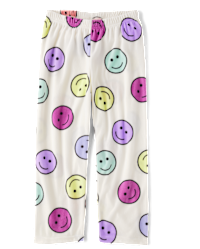 Girls Rainbow Happy Face Print Microfleece Pajama Pants - WHITE