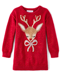 Baby And Toddler Girls Christmas Long Sleeve Reindeer Sweater Dress CLASSICRED The Children s Place