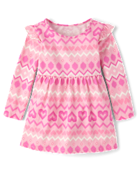 Baby And Toddler Girls Long Sleeve Heart Fairisle Flutter Dress - PINK ...