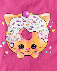 Girls Long Sleeve Cat Doughnut Graphic Tee - PINK | The Children's