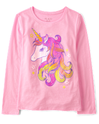 Girls Long Sleeve Unicorn Graphic Tee - PINK | The Children's Place