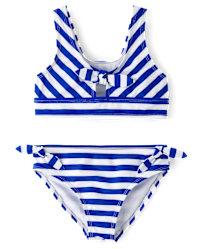 Toddler Girls Swimsuit Bikini , Stripes Tie Up , from 12 months-12 years main image 1