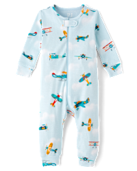 Baby And Toddler Long Sleeve Airplane Print Snug Fit Cotton Footed One ...