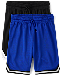 Boys Striped Hem Mesh Basketball Shorts 2-Pack - BLUE | The