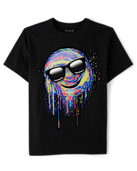 ♡HAPPY Boys Short Sleeve Happy Face Sunglasses Graphic Tee - BLACK