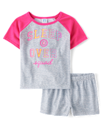 Girls Short Sleeve Sleepover Squad Pajamas - GRAY | The