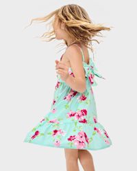 Girls Cotton Printed Bow Flared Dress main image 1